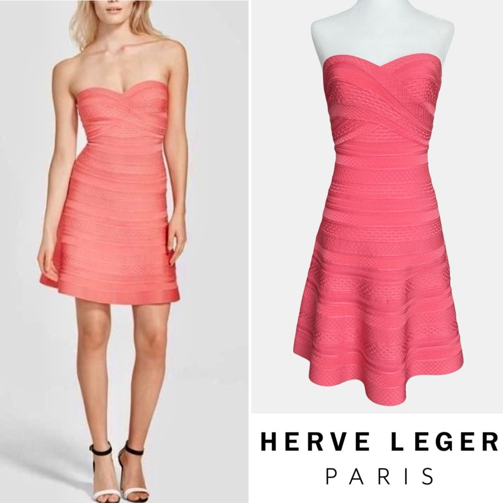 Herve Leger Pink Strapless Dress